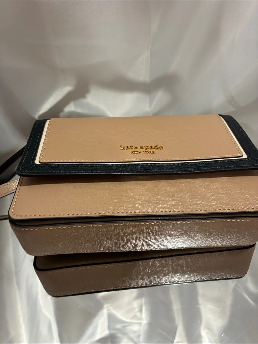 kate spade Taupe Crossbody with Black Trim and Gold Chain NWOT